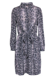 Current Boutique-Rebecca Taylor - Grey Snakeskin Print Tied Silk Shirtdress Sz 6