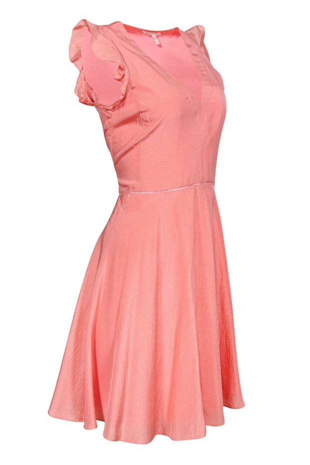 Current Boutique-Rebecca Taylor - Pink Textured Silk Fit & Flare Dress Sz 6