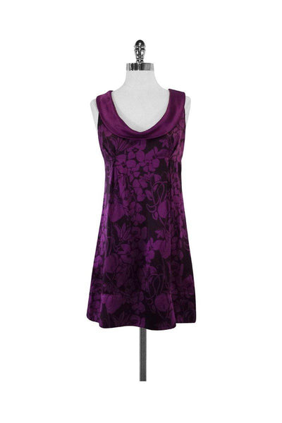 Current Boutique-Rebecca Taylor - Brown & Purple Floral Print Silk Dress Sz 6