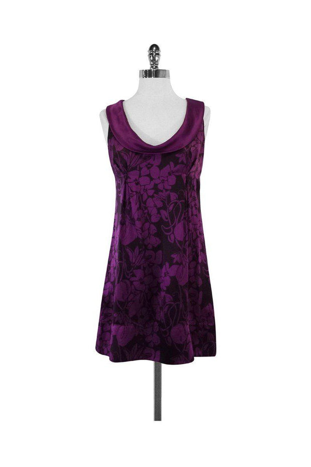 Current Boutique-Rebecca Taylor - Brown & Purple Floral Print Silk Dress Sz 6