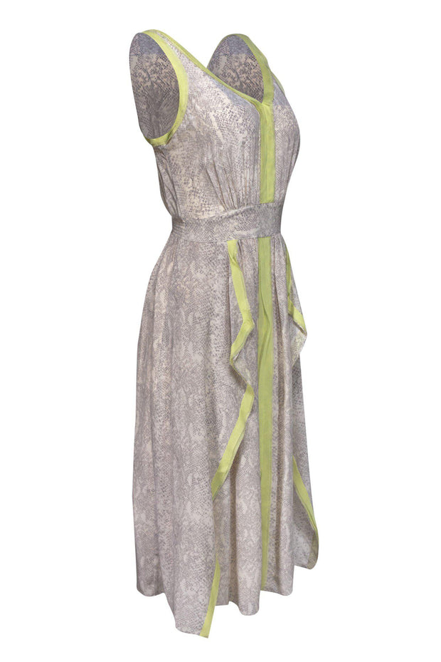 Current Boutique-Rebecca Taylor - Gray Reptile Print Dress w/ Lime Green Trim Sz 2