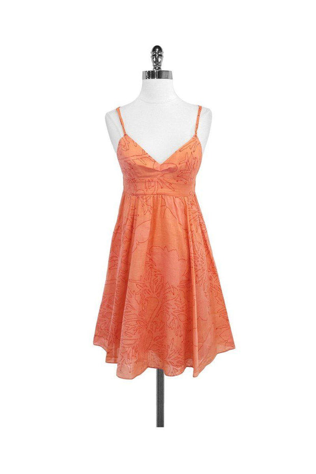 Current Boutique-Rebecca Taylor - Coral Print Cotton Spaghetti Strap Dress Sz 2