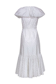 Current Boutique-Rebecca Taylor - White Ruffled Maxi Dress w/ Navy Embroidered Polka Dots Sz 2