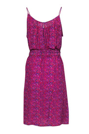 Current Boutique-Rebecca Taylor - Purple Printed Sleeveless Belted Mini Dress w/ Ruffle Sz 4