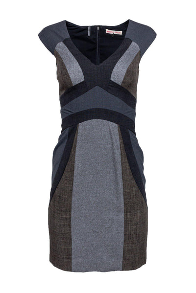 Current Boutique-Rebecca Taylor - Gray & Brown Patchwork Colorblock Dress Sz 0