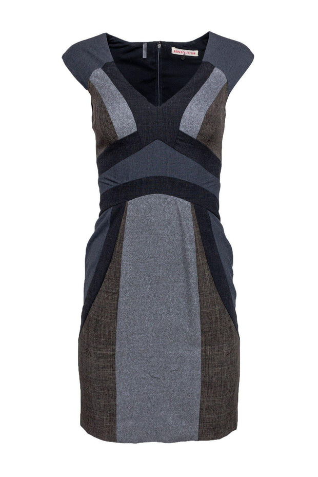 Current Boutique-Rebecca Taylor - Gray & Brown Patchwork Colorblock Dress Sz 0