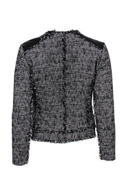 Current Boutique-Rebecca Taylor - Black & White Tweed Jacket w/ Fringe & Leather Trim Sz 0