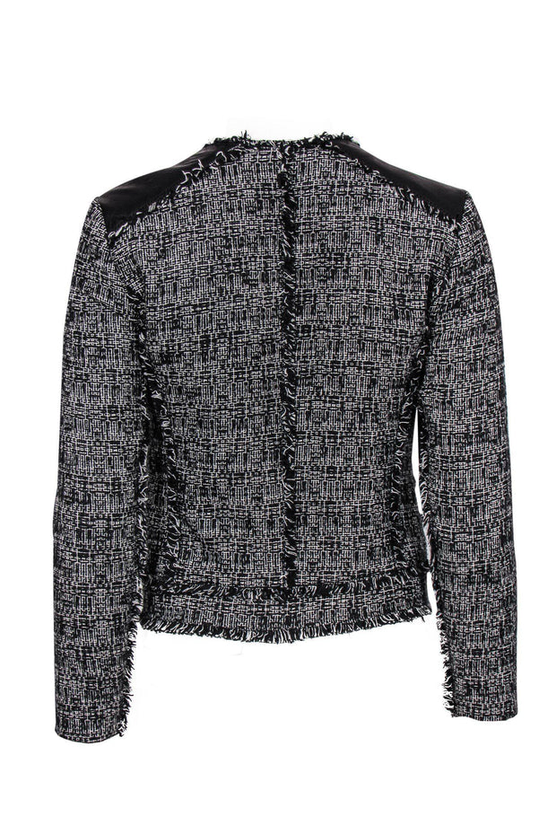 Current Boutique-Rebecca Taylor - Black & White Tweed Jacket w/ Fringe & Leather Trim Sz 0