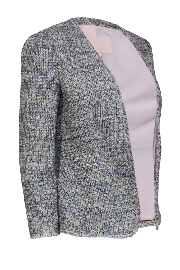 Current Boutique-Rebecca Taylor - Blue & White Marbled Metallic Tweed Jacket Sz 2