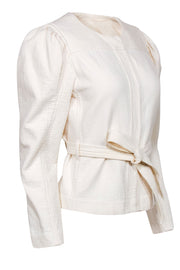 Current Boutique-La Vie Rebecca Taylor - Cream Linen Cropped Summer Jacket w/ Tie Sz M