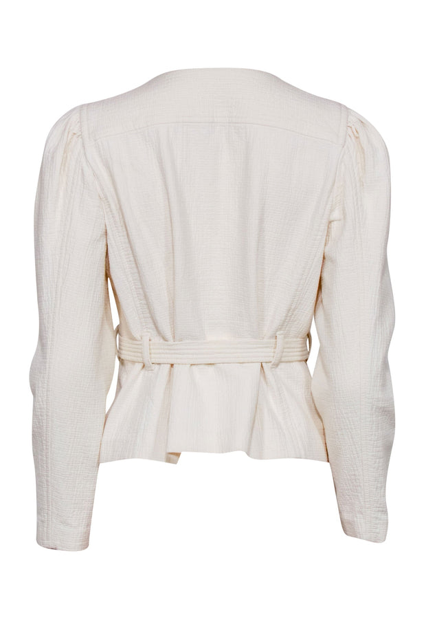 Current Boutique-La Vie Rebecca Taylor - Cream Linen Cropped Summer Jacket w/ Tie Sz M
