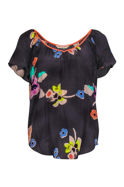 Current Boutique-Rebecca Taylor - Grey Short Sleeve Silk Floral Top Sz 0