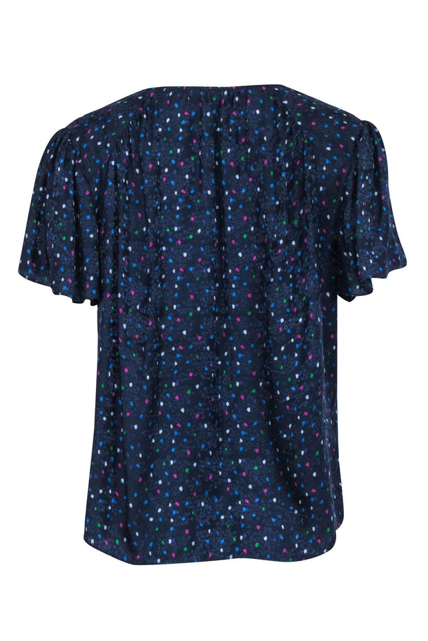 Current Boutique-Rebecca Taylor - Navy w/ Multicolored Dot Printed Blouse Sz 12