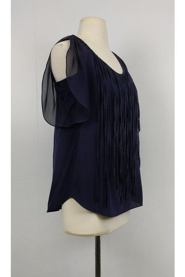 Current Boutique-Rebecca Taylor - Navy Blue w/ Fringe Blouse Sz 2
