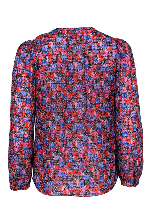 Current Boutique-Rebecca Taylor - Red & Purple Floral Print Long Sleeve Blouse Sz 4