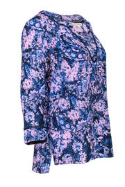 Current Boutique-Rebecca Taylor - Navy & Lavender Floral Print Silk Blouse Sz 6