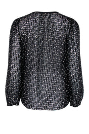 Current Boutique-Rebecca Taylor - Black & White Star Print Silk Puff Sleeve Blouse Sz 8