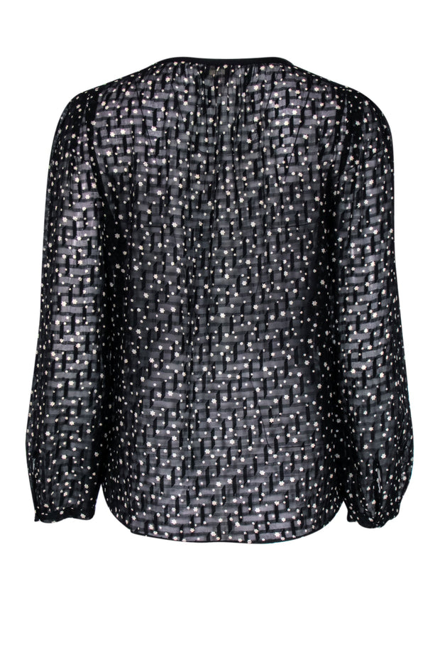 Current Boutique-Rebecca Taylor - Black & White Star Print Silk Puff Sleeve Blouse Sz 8
