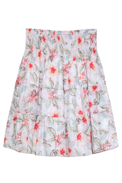 Current Boutique-Rebecca Taylor - Cream Multicolor Floral Print Skirt w/ Smocking Detail Sz S