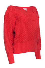 Current Boutique-Rebecca Taylor - Coral Textured Knit Floral Embroidered Boatneck Sweater Sz XL