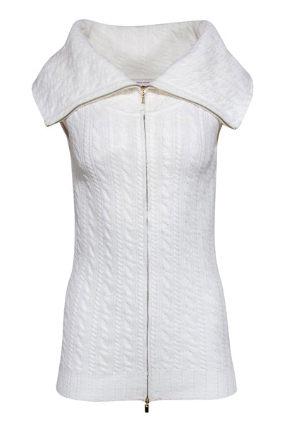 Current Boutique-Rebecca Taylor - Cream Knit Sleeveless Zip Front Top Sz S