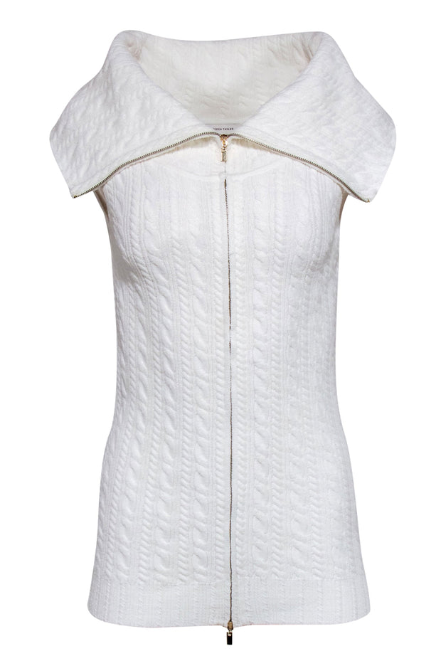 Current Boutique-Rebecca Taylor - Cream Knit Sleeveless Zip Front Top Sz S