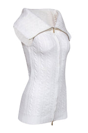 Current Boutique-Rebecca Taylor - Cream Knit Sleeveless Zip Front Top Sz S