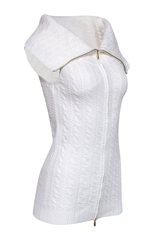 Current Boutique-Rebecca Taylor - Cream Knit Sleeveless Zip Front Top Sz S