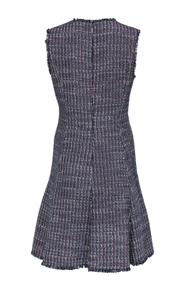 Current Boutique-Rebecca Taylor - Navy & Pink Tweed Sleeveless A-Line Dress w/ Frayed Trim Sz 8