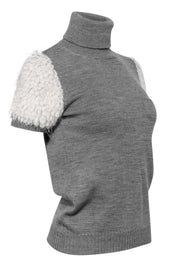 Current Boutique-Red Valentino - Grey Knit Turtleneck Sweater w/ Short Sherpa Sleeves Sz S