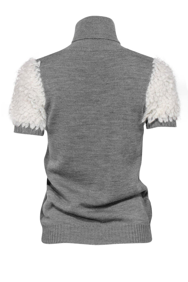 Current Boutique-Red Valentino - Grey Knit Turtleneck Sweater w/ Short Sherpa Sleeves Sz S