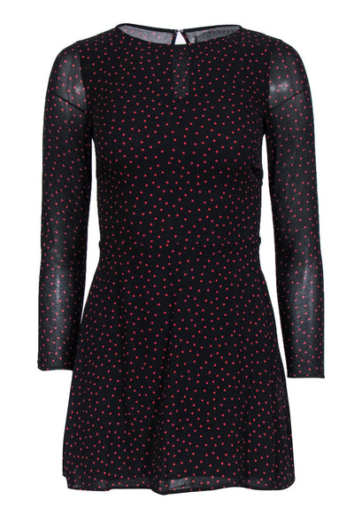 Current Boutique-Reformation - Black & Red Polka Dot A-Line Long Sleeve Dress Sz 4