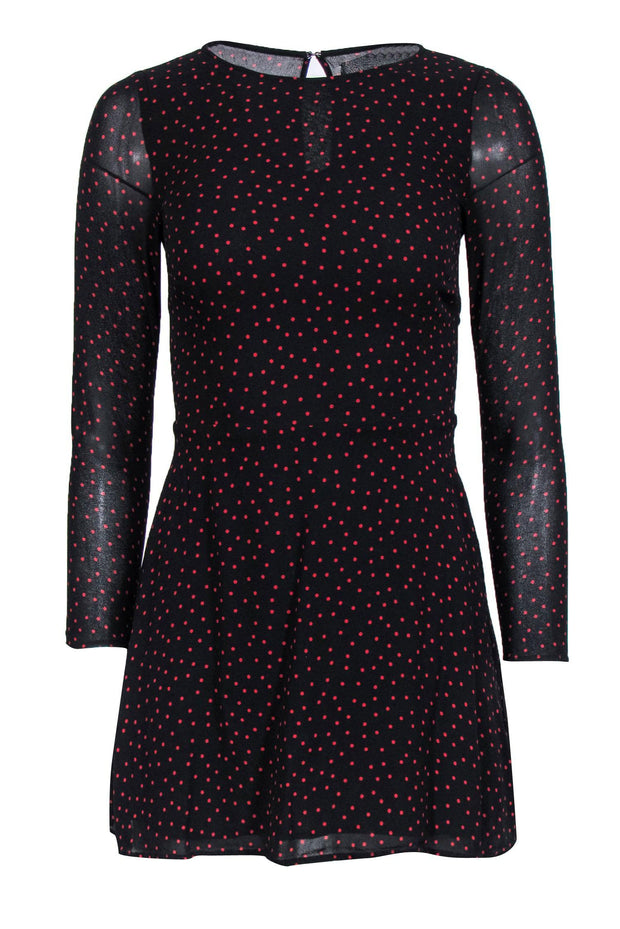 Current Boutique-Reformation - Black & Red Polka Dot A-Line Long Sleeve Dress Sz 4