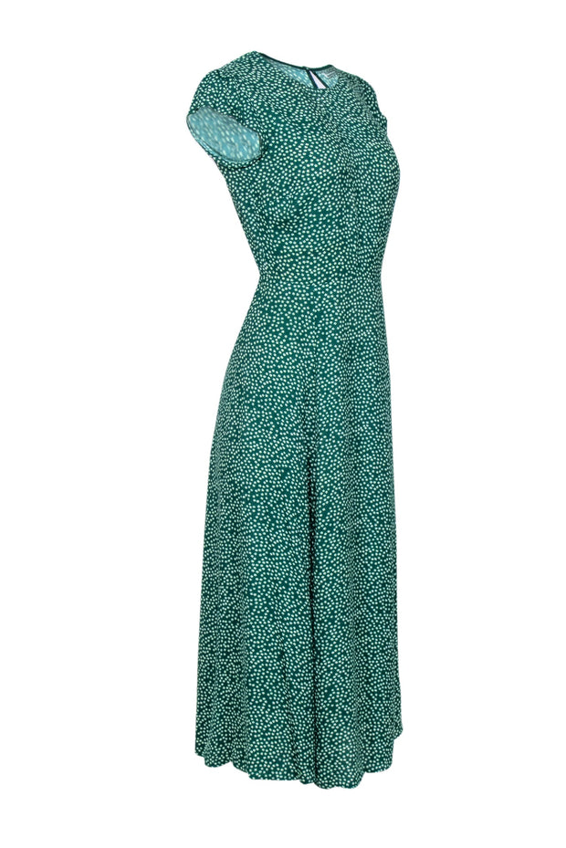 Current Boutique-Reformation - Green & White Floral Print Maxi Dress w/ Open Back Sz 4