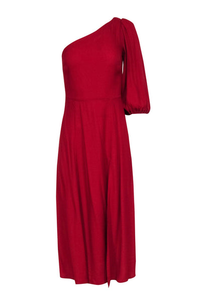 Current Boutique-Reformation - Red One Shoulder Maxi Dress w/ Puffed Sleeve Sz 2