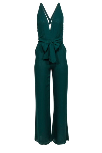 Current Boutique-Reformation - Green Open Back Plunging Neckline Jumpsuit Sz 0