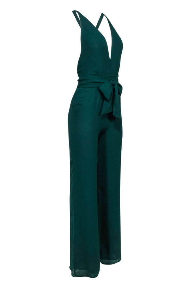 Current Boutique-Reformation - Green Open Back Plunging Neckline Jumpsuit Sz 0