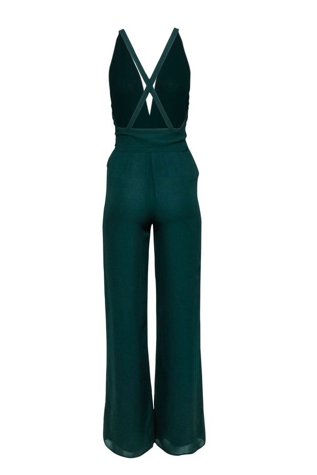 Current Boutique-Reformation - Green Open Back Plunging Neckline Jumpsuit Sz 0