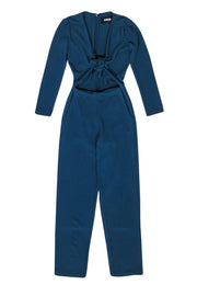 Current Boutique-Reformation - Dark Teal Straight Leg Long Sleeve Tie Front Jumpsuit Sz 0