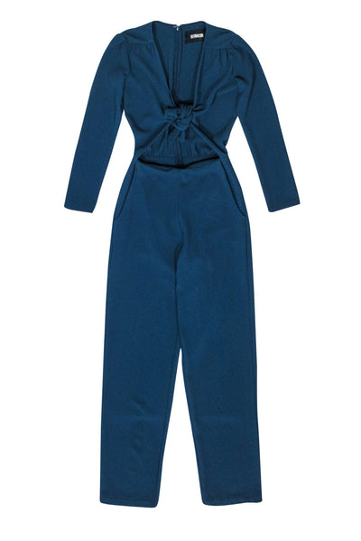 Current Boutique-Reformation - Dark Teal Straight Leg Long Sleeve Tie Front Jumpsuit Sz 0