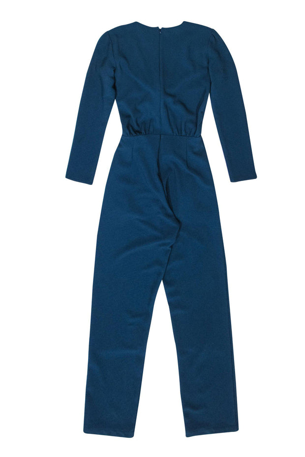 Current Boutique-Reformation - Dark Teal Straight Leg Long Sleeve Tie Front Jumpsuit Sz 0