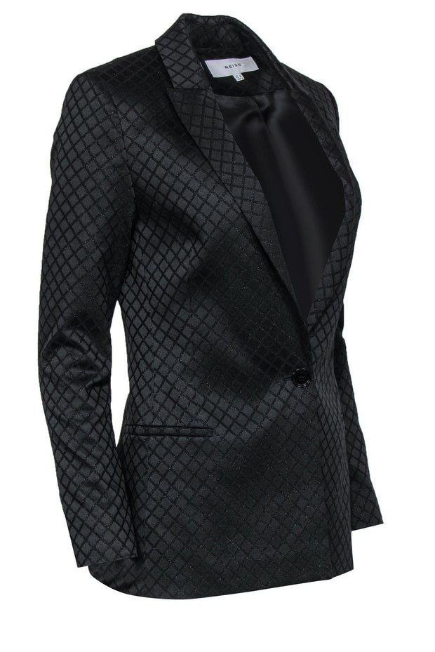 Current Boutique-Reiss - Black Metallic Lattice Patterned Blazer Sz 2