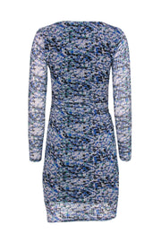 Current Boutique-Reiss - Blue, White & Green Perforated Mesh Ruched Bodycon Dress Sz 2