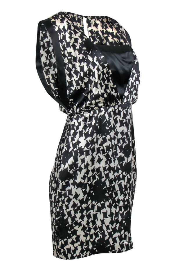 Current Boutique-Reiss - Black & White Patterned Silk Satin Layered Cocktail Dress Sz 8