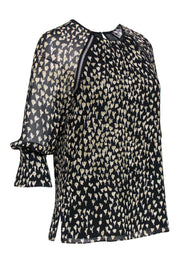 Current Boutique-Reiss - Black & Taupe Floral Print Silky Peasant Top Sz 2