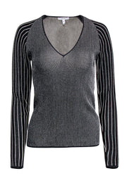 Current Boutique-Reiss - Black & Gold Sparkle Rib Knit Long Sleeve Shirt Sz M