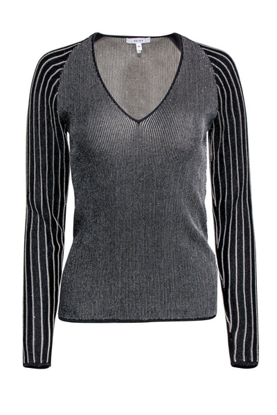 Current Boutique-Reiss - Black & Gold Sparkle Rib Knit Long Sleeve Shirt Sz M