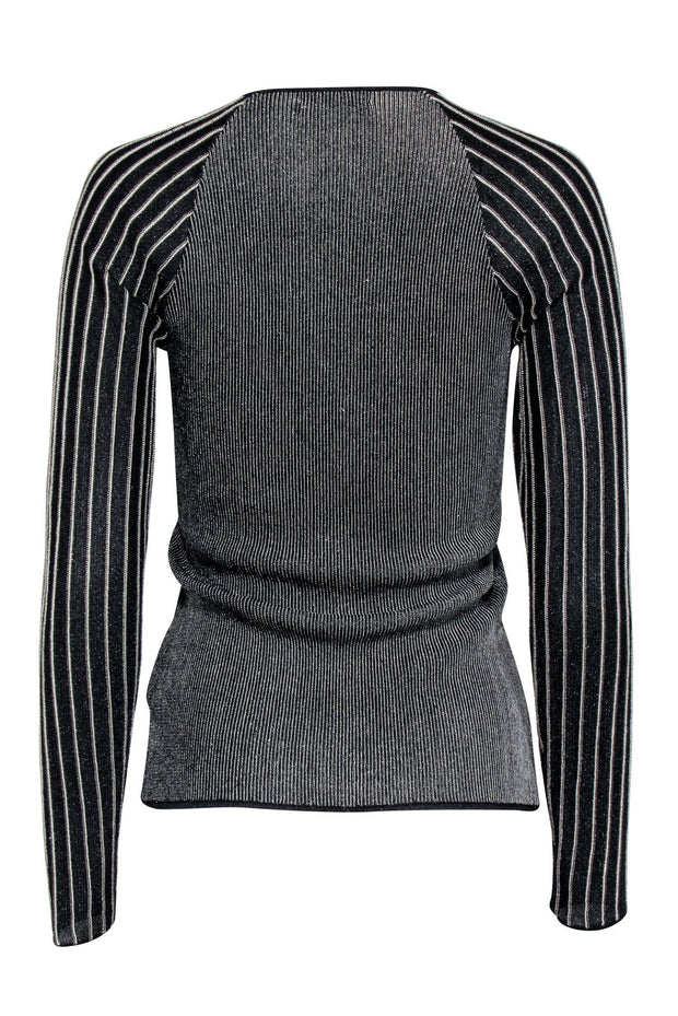 Current Boutique-Reiss - Black & Gold Sparkle Rib Knit Long Sleeve Shirt Sz M