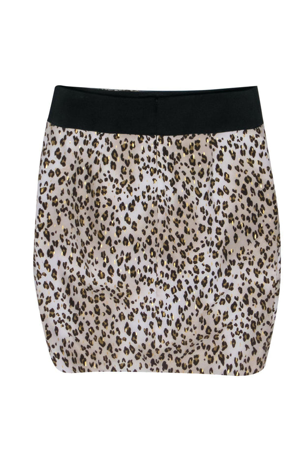 Current Boutique-Reiss - Cream, Gold & Brown Leopard Print Draped Skirt Sz 6