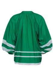 Current Boutique-Rhode - Green w/ White Eyelet Lace Trimming Long Sleeve Top Sz M